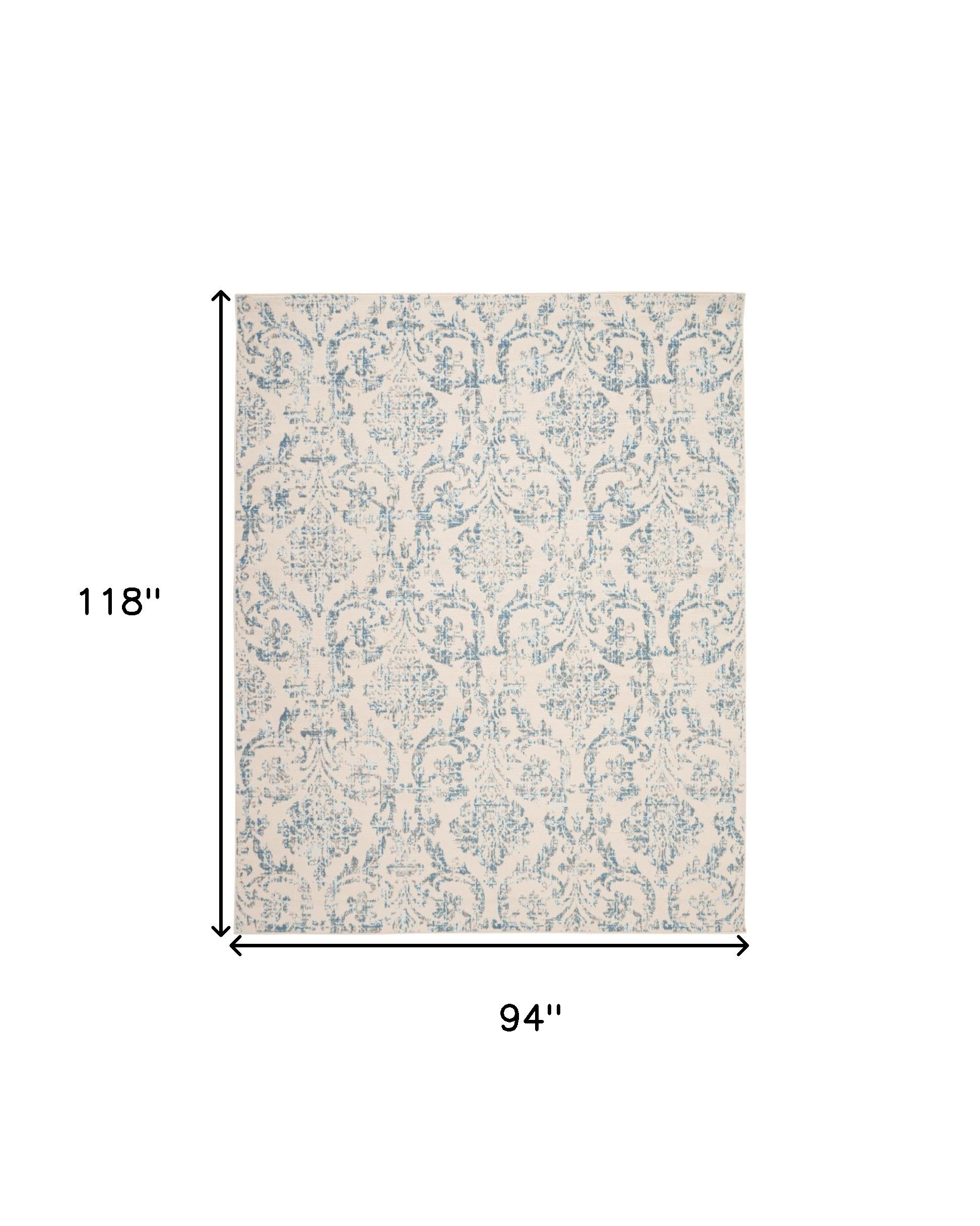 8' x 10' Cream Damask Power Loom Non Skid Area Rug