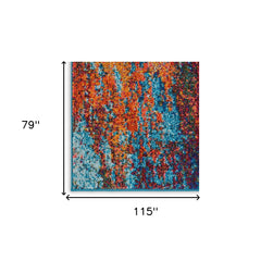 7' x 10' Blue and Orange Abstract Power Loom Area Rug