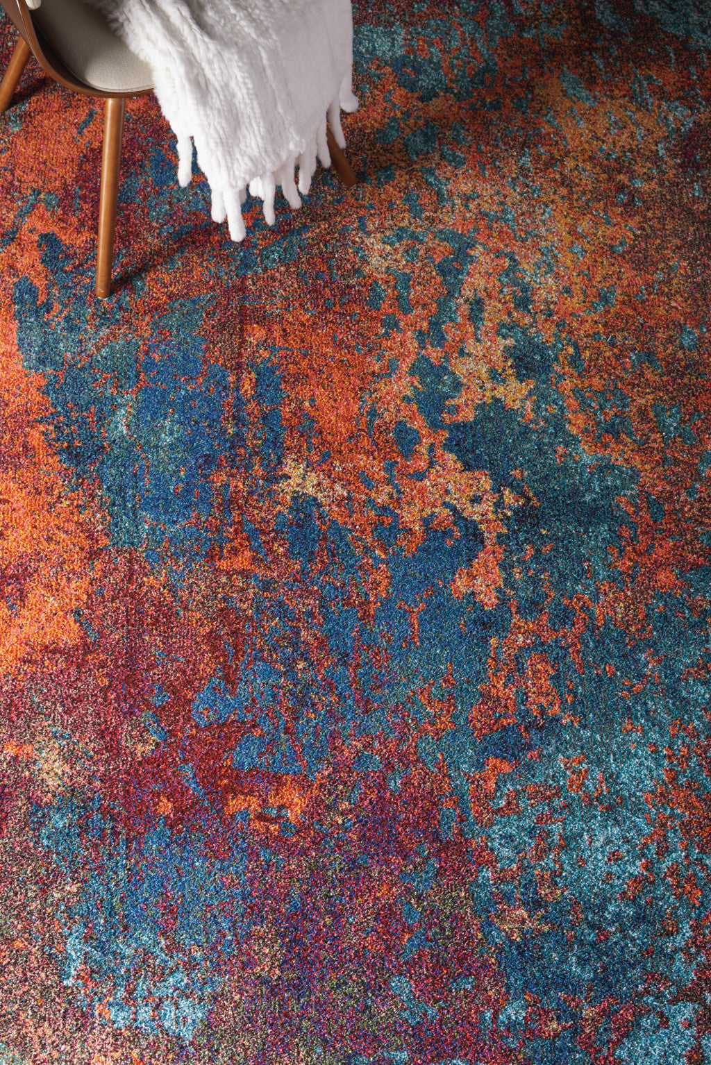 10' x 14' Blue and Orange Abstract Power Loom Area Rug
