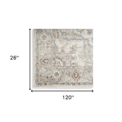 10' Gray Oriental Power Loom Washable Runner Rug
