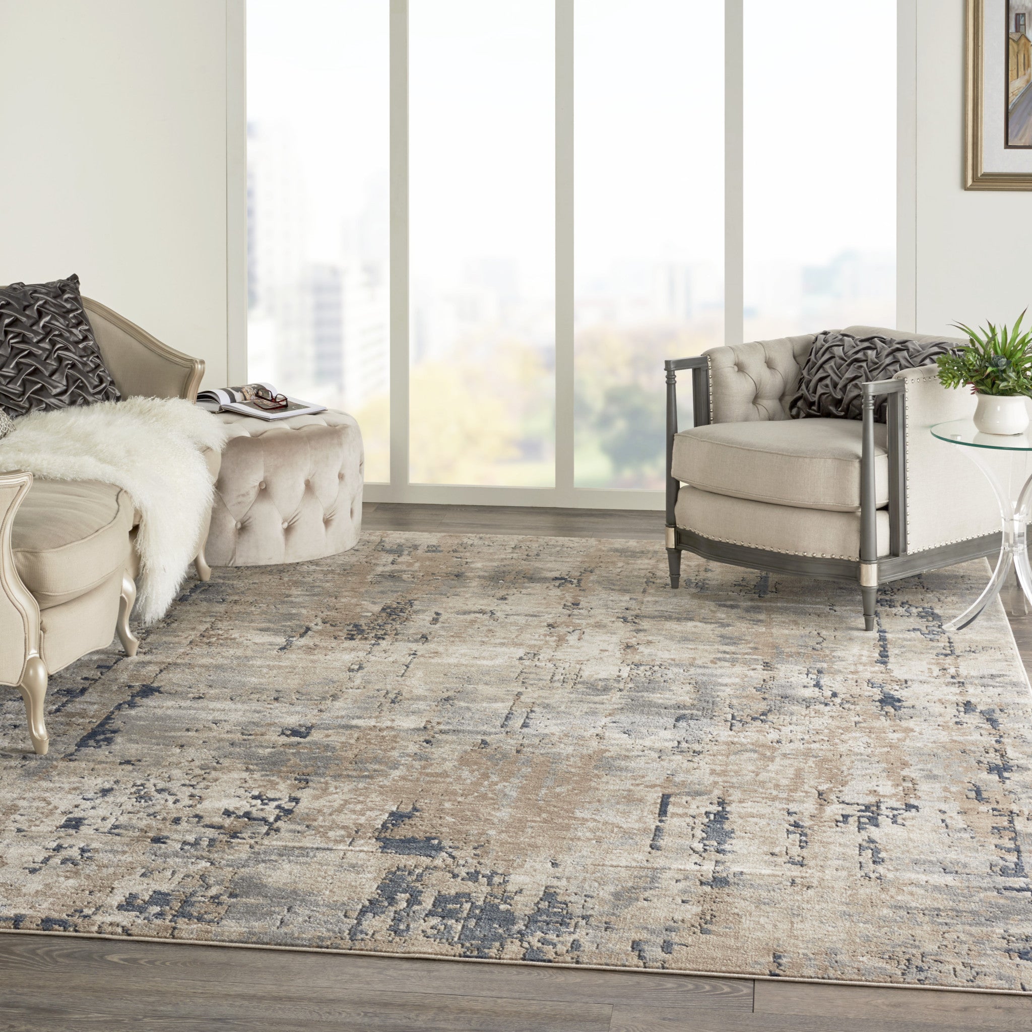 7' x 10' Beige Abstract Power Loom Area Rug
