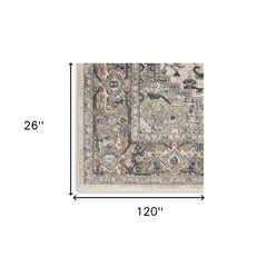 10' Gray and Ivory Medallion Power Loom Runner Rug