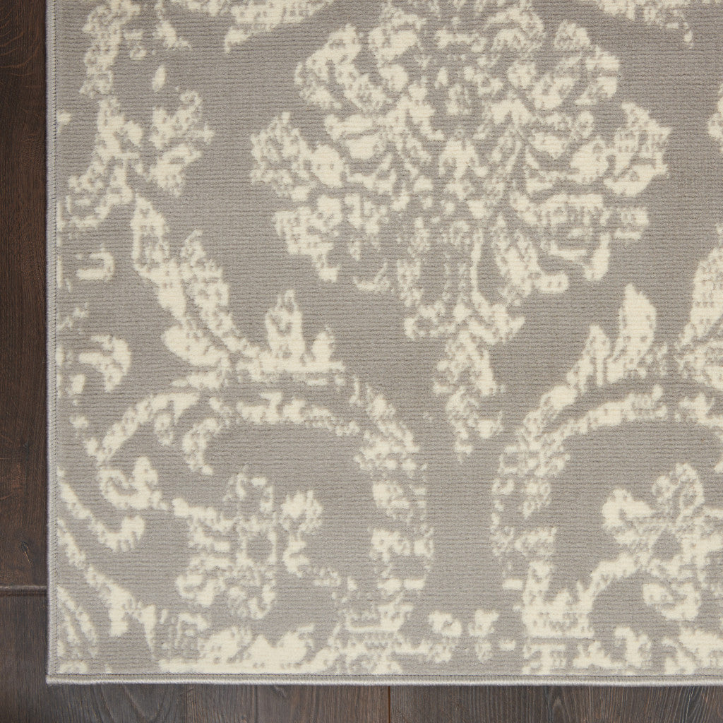5' x 7' Gray Damask Power Loom Non Skid Area Rug