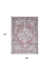 5' X 7' Blue And Pink Floral Power Loom Distressed Washable Area Rug