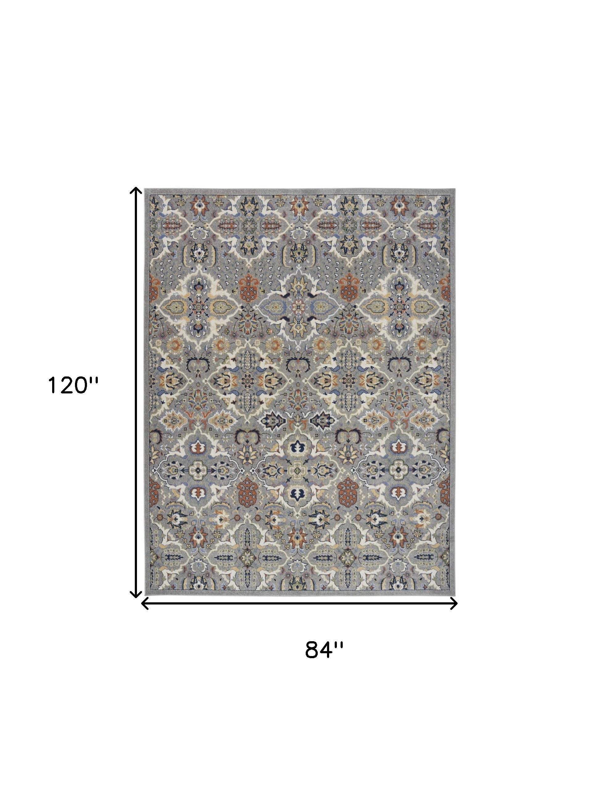 7' x 10' Green and Ivory Floral Power Loom Area Rug