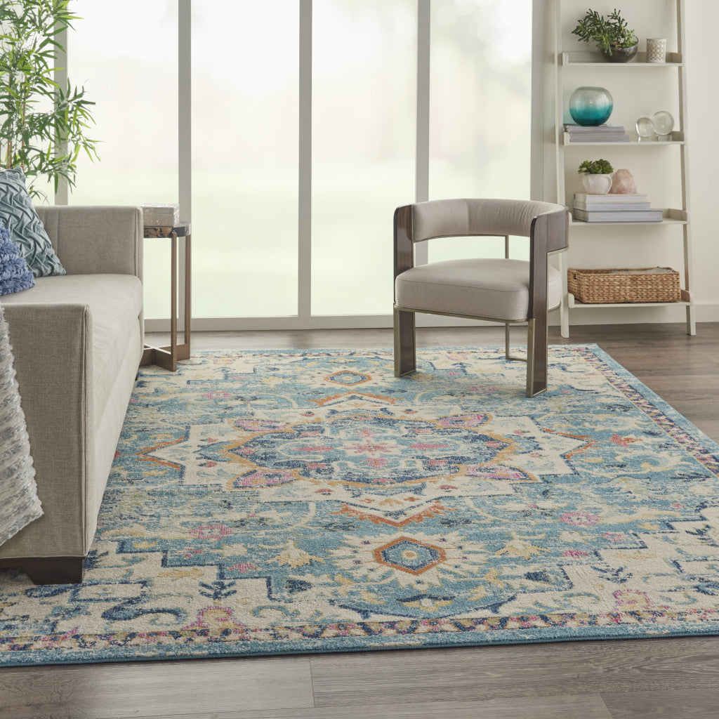 9' x 12' Ivory Floral Power Loom Area Rug