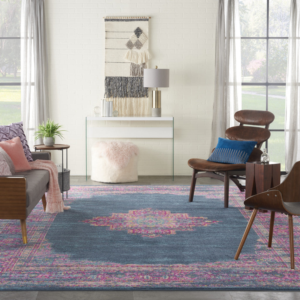 12' x 15' Blue Moroccan Power Loom Distressed Area Rug