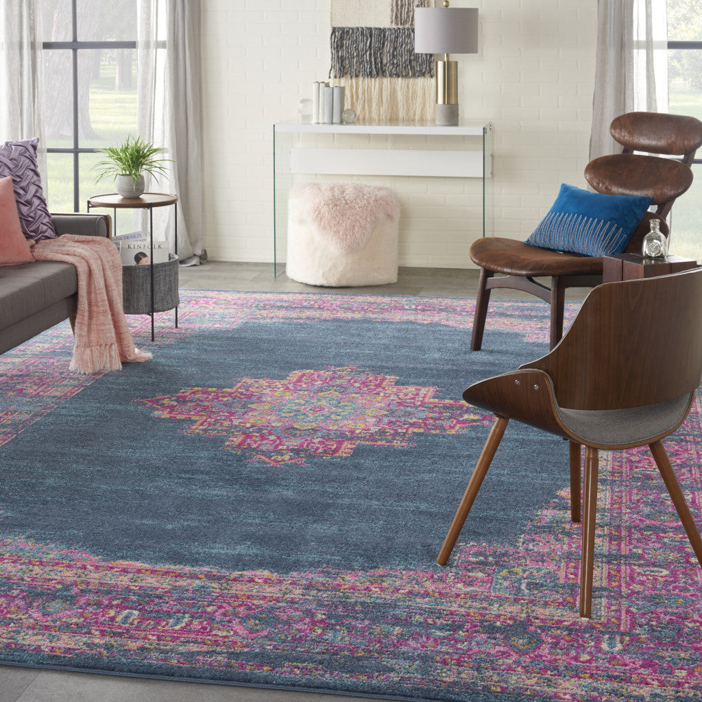 12' x 15' Blue Moroccan Power Loom Distressed Area Rug