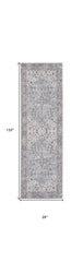 10' Gray Floral Power Loom Distressed Washable Runner Rug