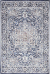 5' X 7' Blue And Pink Floral Power Loom Distressed Washable Area Rug