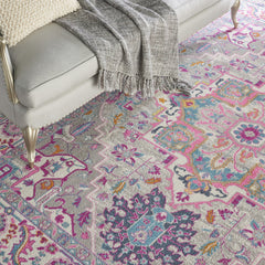 9' x 12' Gray Floral Power Loom Area Rug