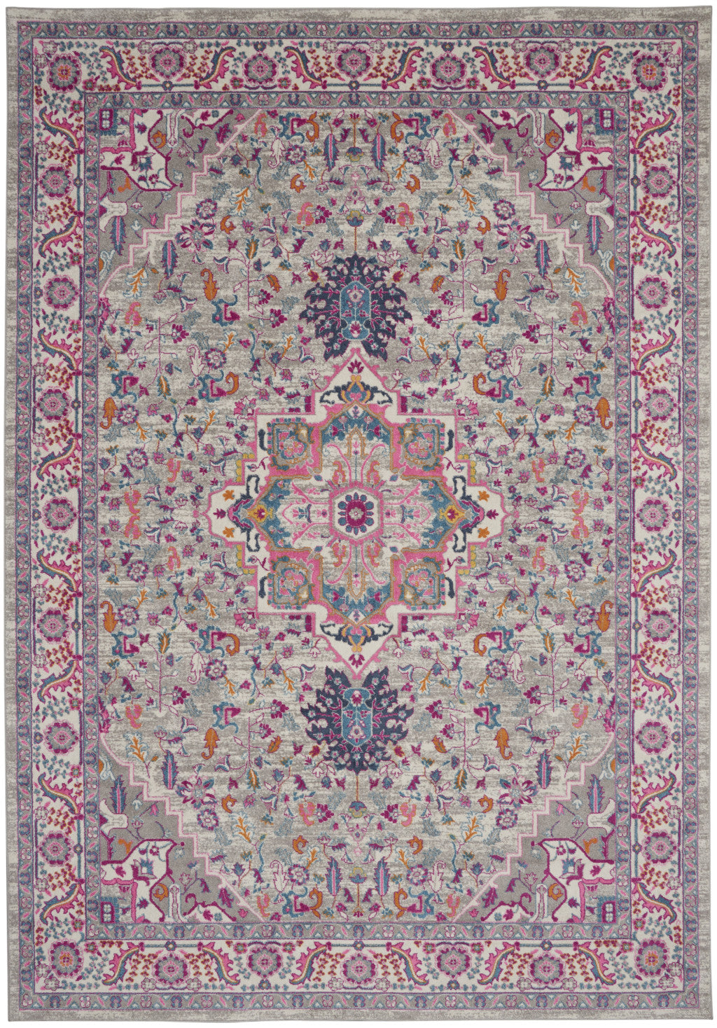 9' x 12' Gray Floral Power Loom Area Rug
