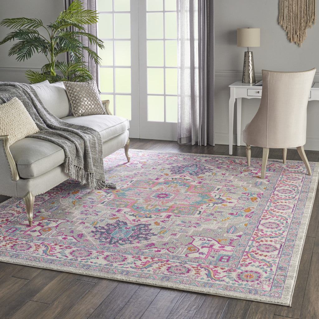 9' x 12' Gray Floral Power Loom Area Rug