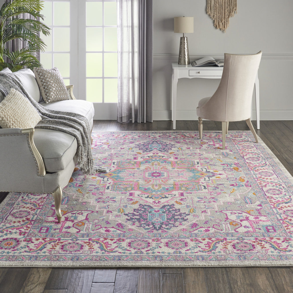 9' x 12' Gray Floral Power Loom Area Rug