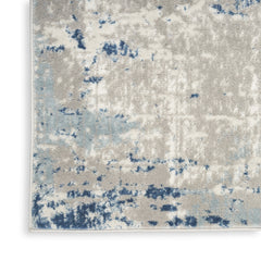 8' Blue and Gray Abstract Power Loom Runner Rug