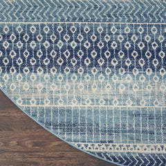 8' Navy Blue Round Floral Power Loom Area Rug