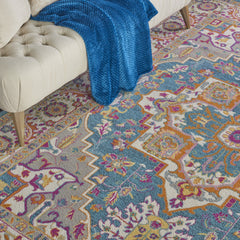 9' x 12' Gray Floral Power Loom Area Rug