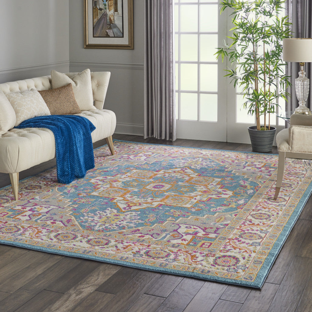 9' x 12' Gray Floral Power Loom Area Rug