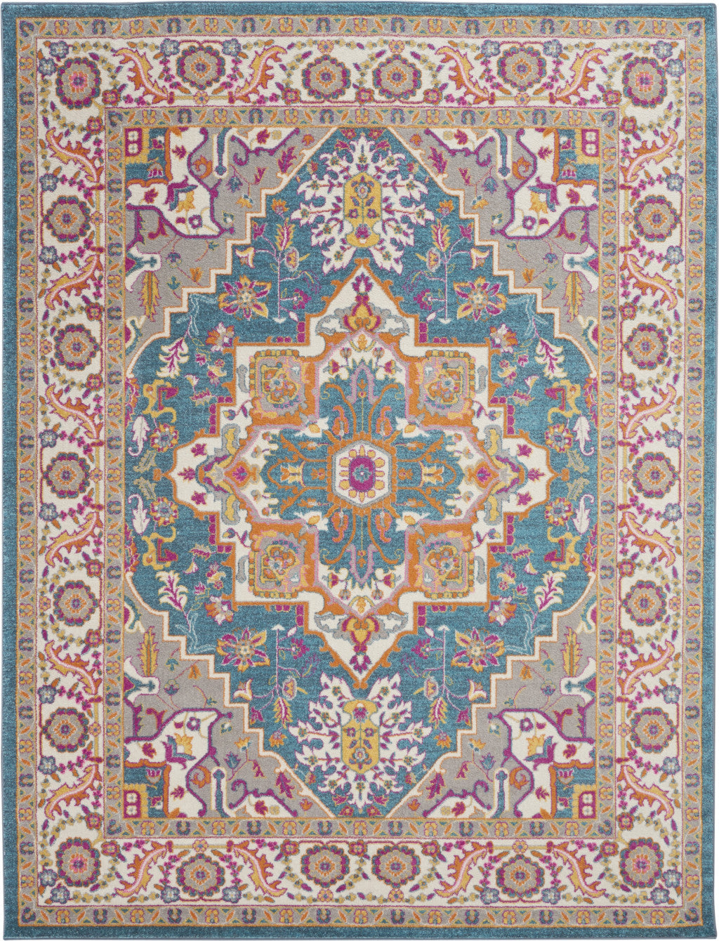 9' x 12' Gray Floral Power Loom Area Rug