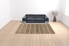 9' x 12' Brown and Ivory Striped Hand Woven Area Rug