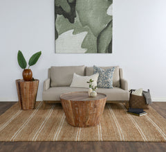 9' x 12' Brown and Ivory Striped Hand Woven Area Rug