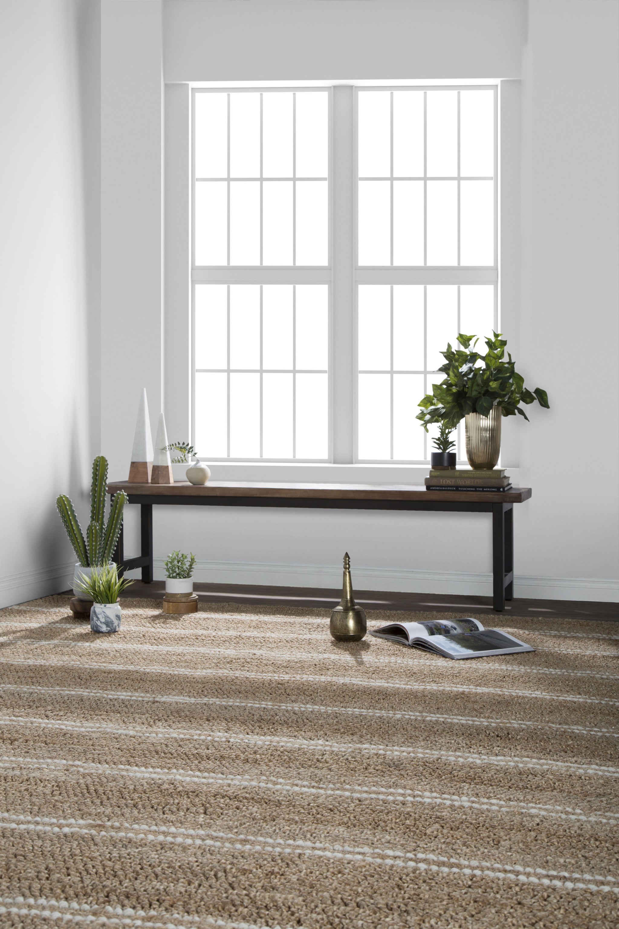 9' x 12' Brown and Ivory Striped Hand Woven Area Rug