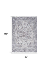 8' X 10' Blue And Pink Floral Power Loom Distressed Washable Area Rug