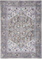 6' x 9' Gray Ivory and Blue Floral Distressed Washable Area Rug
