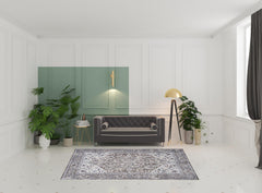 6' x 9' Gray Ivory and Blue Floral Distressed Washable Area Rug