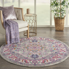 4' Gray Round Floral Power Loom Area Rug
