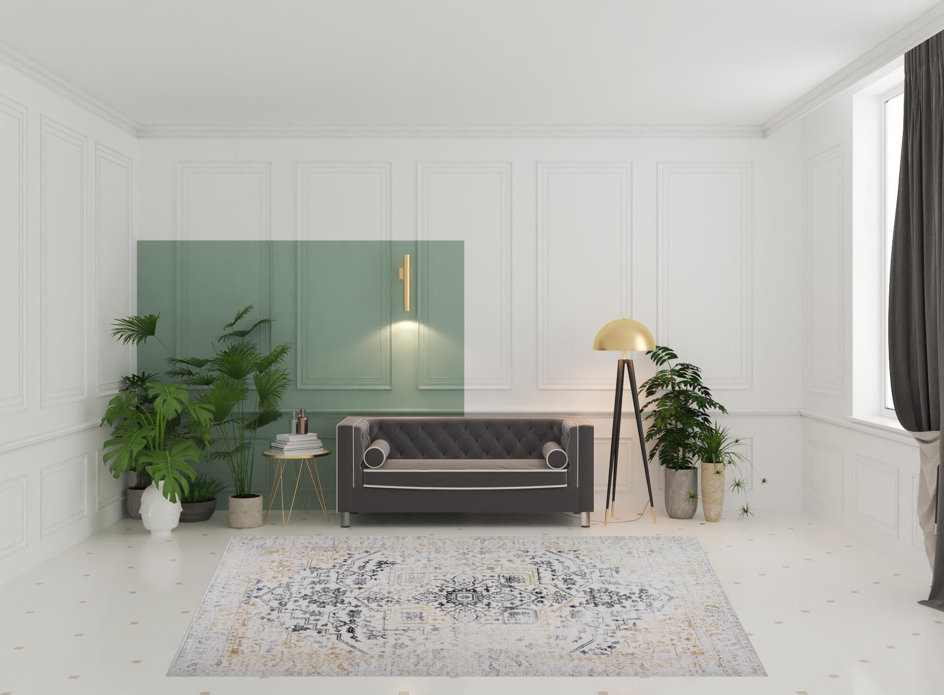 8' x 11' Gray and Gold Oriental Area Rug