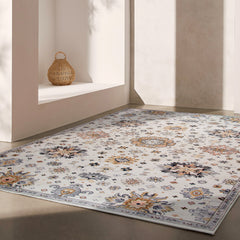 8' x 11' Gray and Gold Floral Area Rug