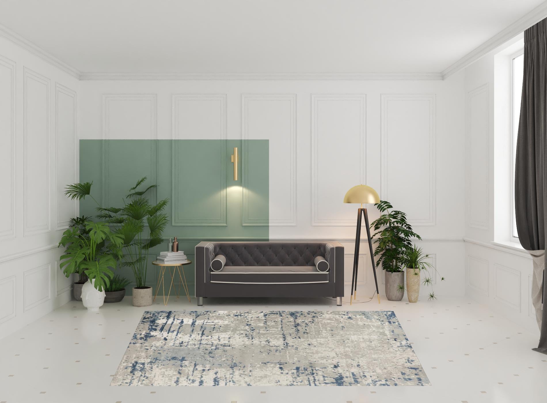 7' x 10' Blue and Gray Abstract Power Loom Area Rug