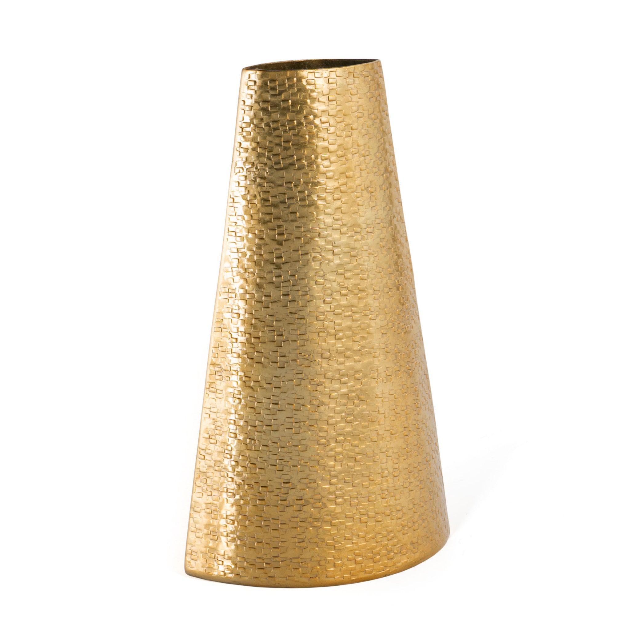 14" Gold Abstract Cylinder Cone Metal Table Vase