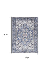 6' X 9' Gray Floral Power Loom Distressed Washable Area Rug
