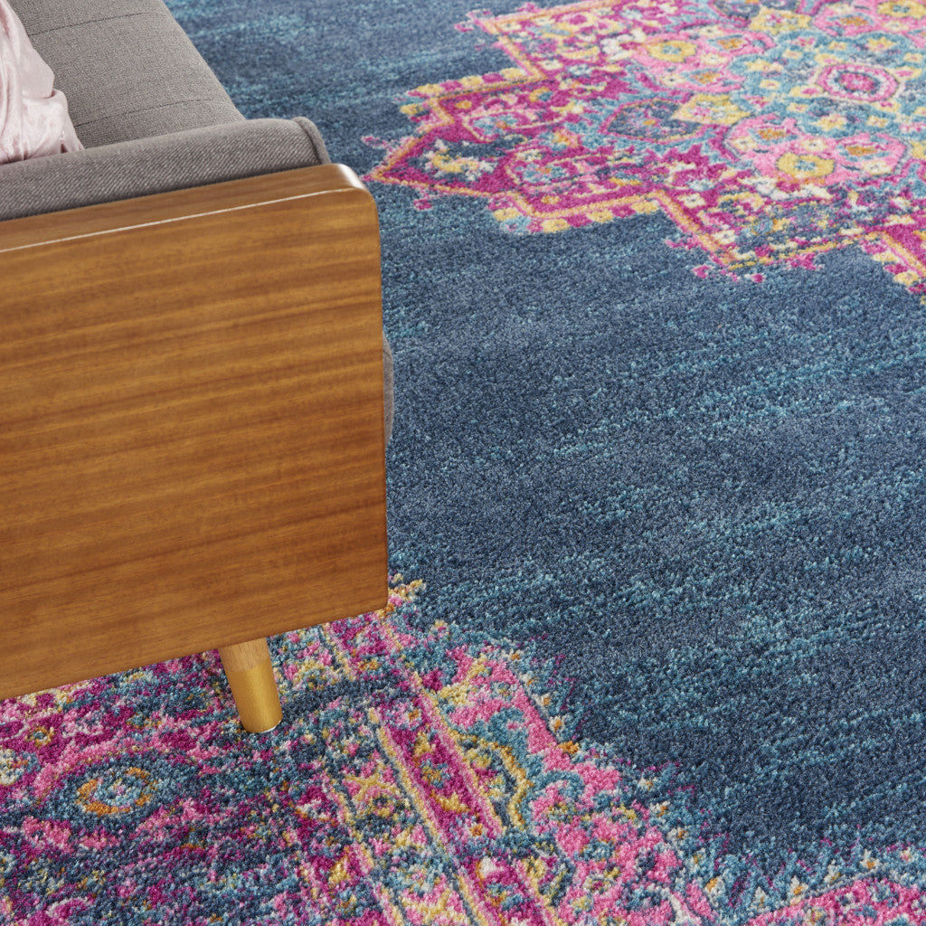 10' x 14' Blue Moroccan Power Loom Distressed Area Rug