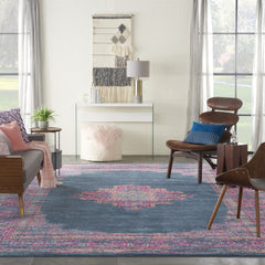 10' x 14' Blue Moroccan Power Loom Distressed Area Rug