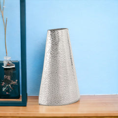 10" Silver Abstract Cylinder Cone Table Vase