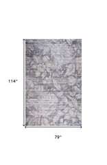 7' x 10' Gray and White Floral Area Rug