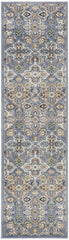 8' Green and Ivory Floral Power Loom Runner Rug