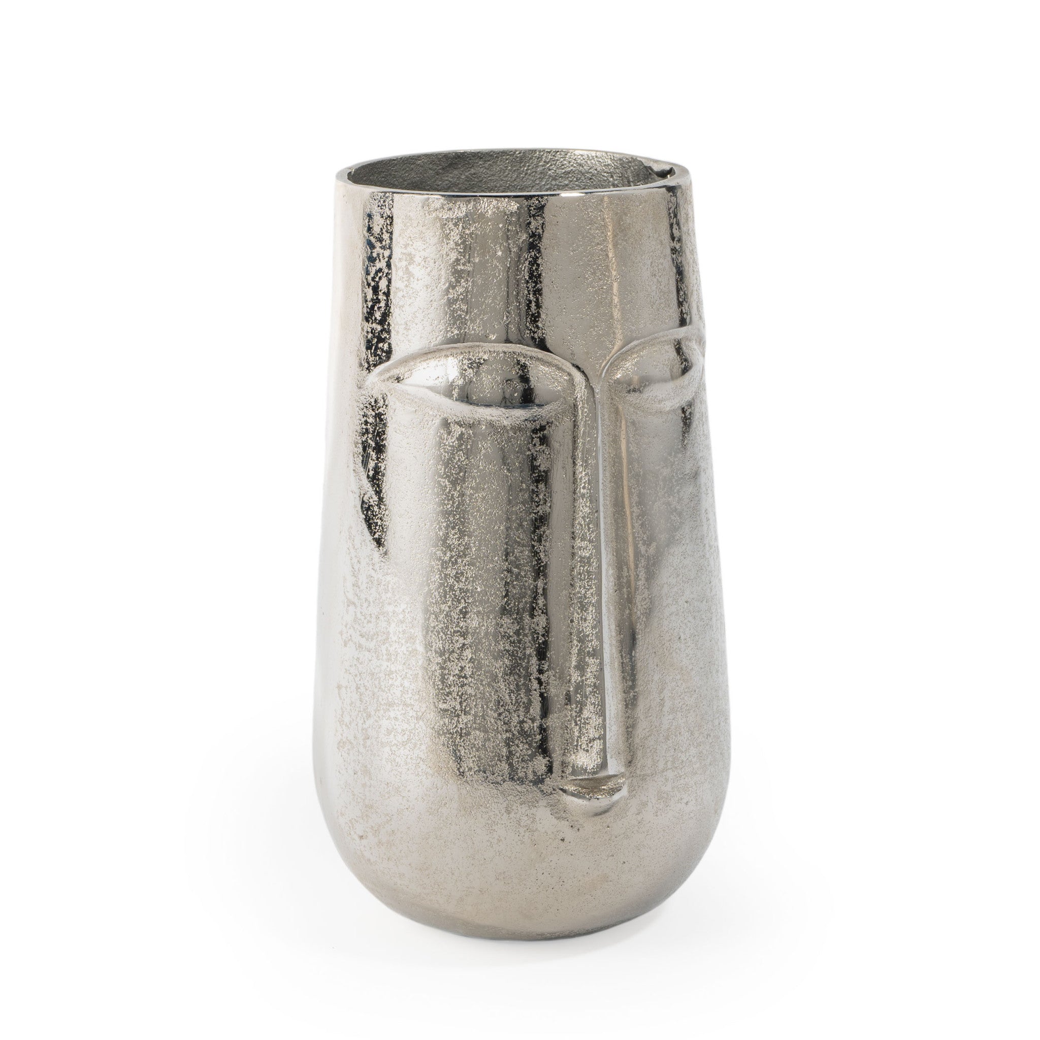 11" Silver Aluminum Faces Cylinder Table Vase