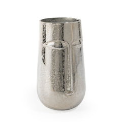 11" Silver Aluminum Faces Cylinder Table Vase