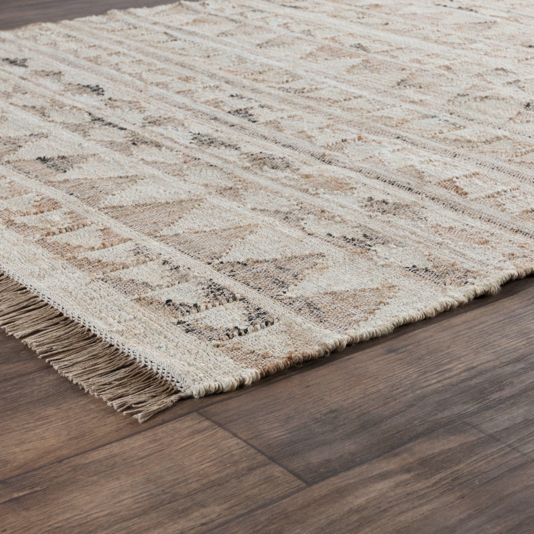 8' Natural and Ivory Southwestern Hand Woven Distressed Runner Rug with Fringe