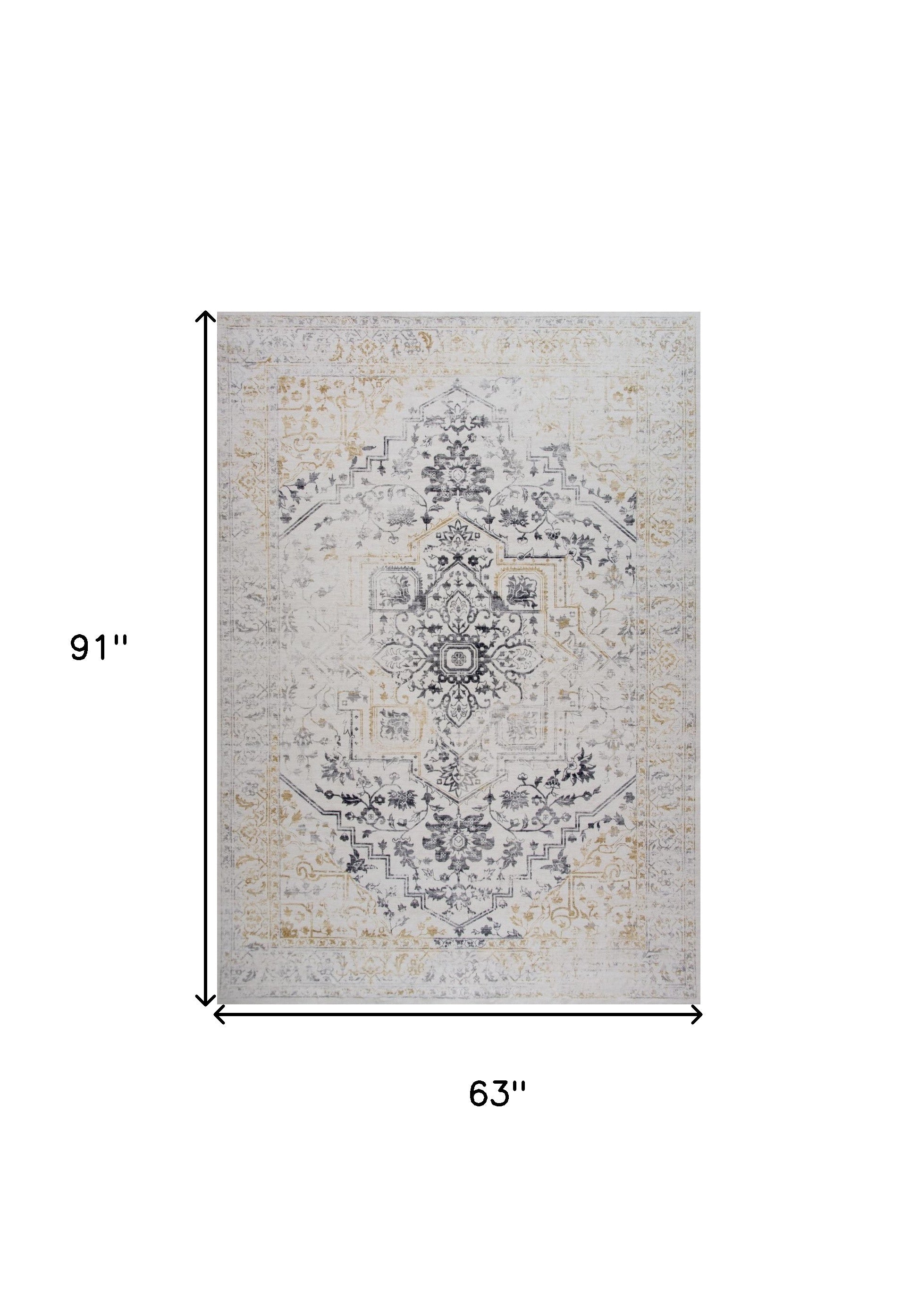 5' x 8' Gray and Gold Oriental Area Rug