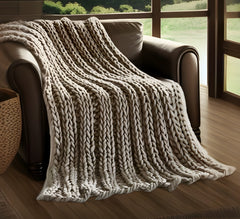 Taupe Knitted Polyester Solid Color Throw Blanket