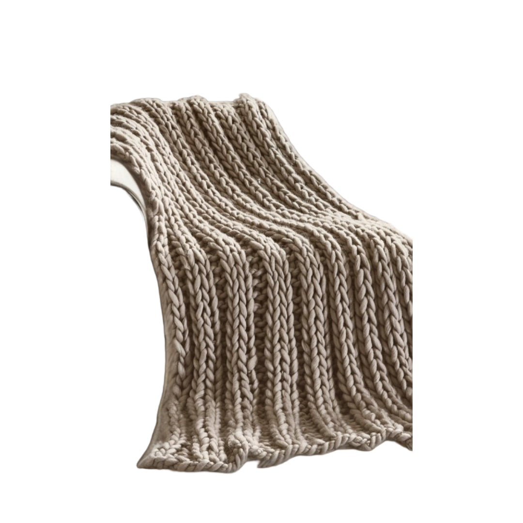 Taupe Knitted Polyester Solid Color Throw Blanket