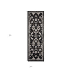 2' X 6' Brown and Black Oriental Power Loom Runner Rug