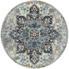 7' Gray Round Medallion Power Loom Area Rug
