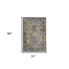 8' Gray Floral Power Loom Runner Rug