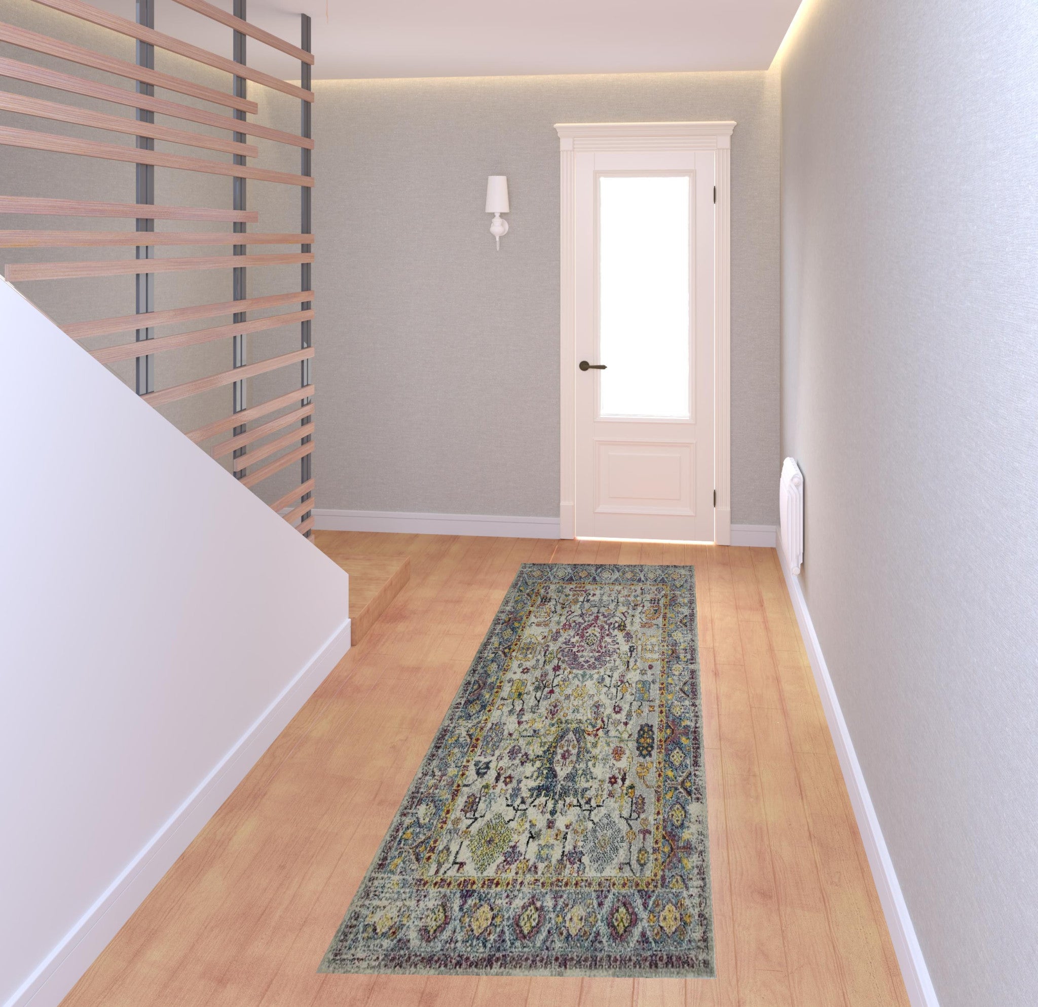 8' Gray Floral Power Loom Runner Rug